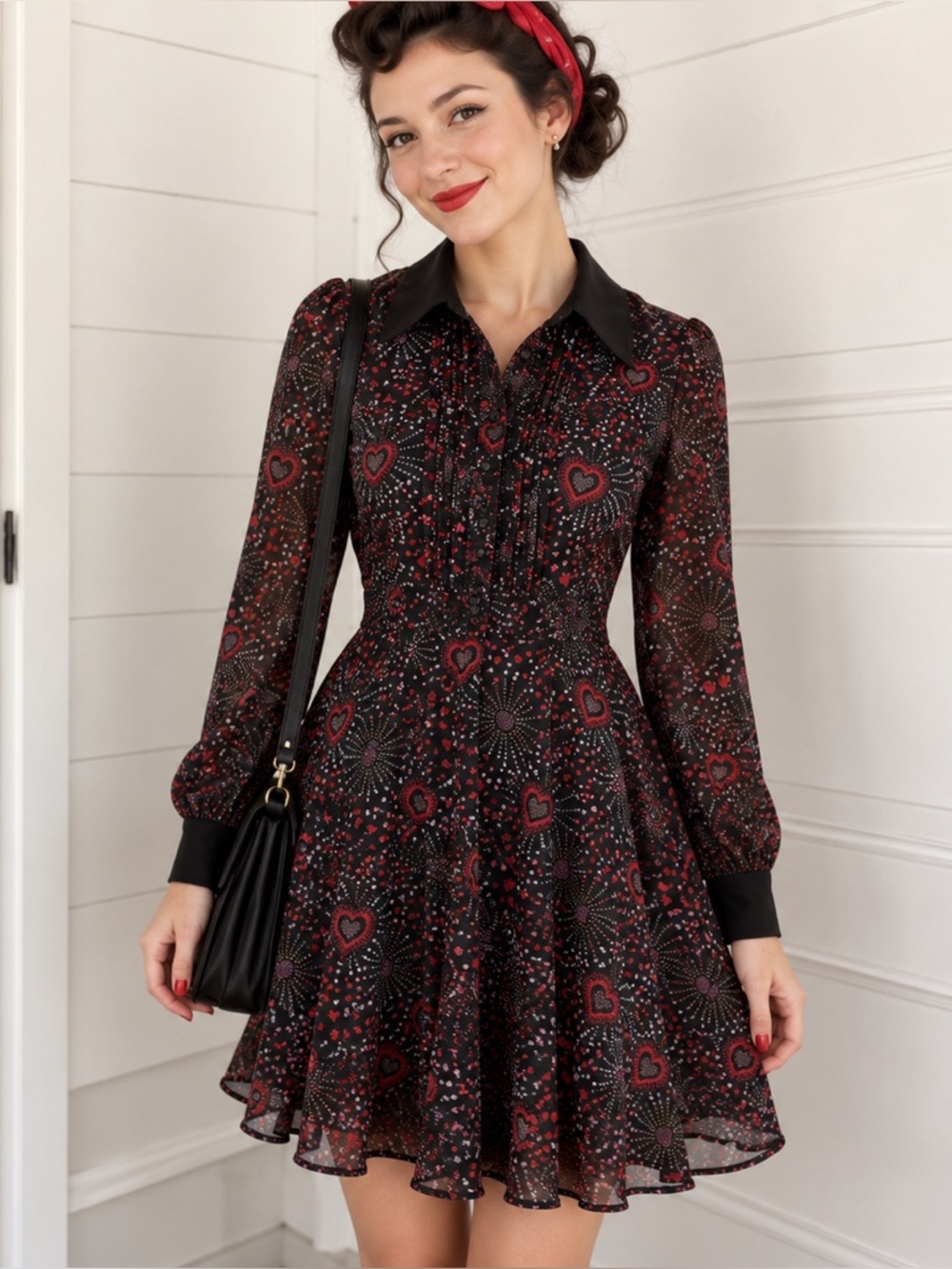 Hell Bunny Dress Womens Large Heart Print Perry Mini Dress Goth Rockabilly Retro